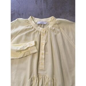 KAOS Blouse Women Sz S Yellow Stripe Henley Peplum Ruffle Made Italy Boho Casual